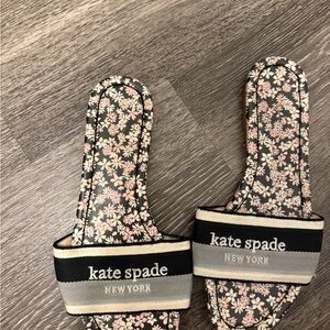 Kate Spade Black and Cream Floral Slides